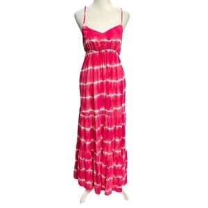 Aeropostle Pink Tie-Dye Tiered Maxi Dress Size M Empire Waist Summer Hippie Boho